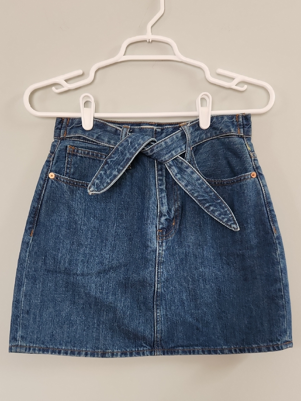 Madewell Rigid Denim Tie Front Mini Skirt